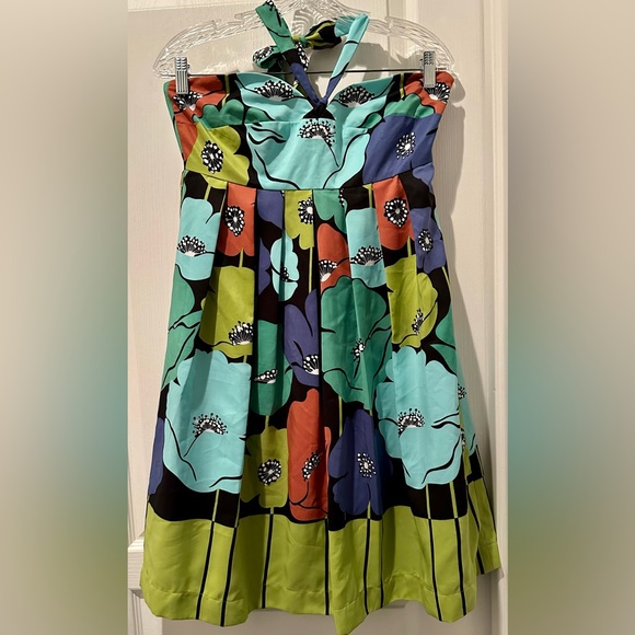 James Coviello Pavot Strapless/Halter Mini Dress Artisan Floral in Fall Palette - Picture 2 of 7